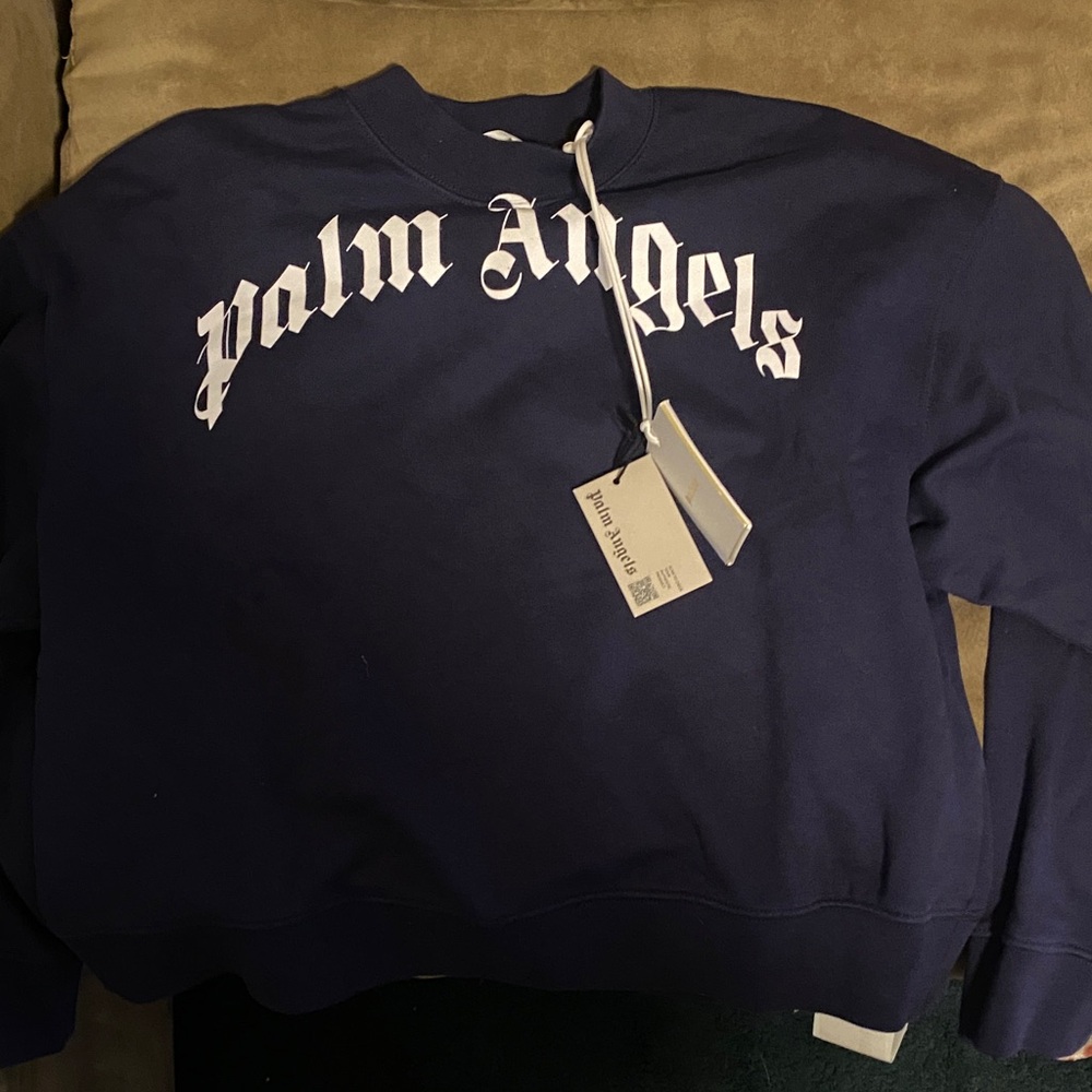 Palm Angels Dark Blue Crewneck Sweater Crop Crewneck 12 Size NWT